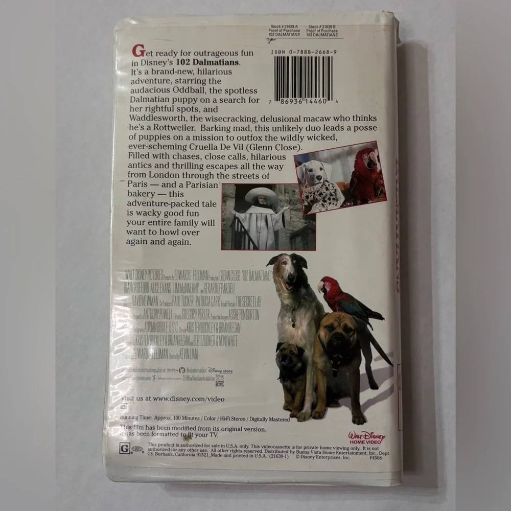 Disney's 102 Dalmatians VHS Tape